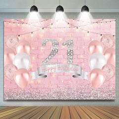 Rosa Luftballons Und Ziegel Funkeln 21 Geburtstag Hintergrund