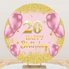 Rosa Luftballons Runden Gold Funkeln 20 Geburtstag Hintergrund