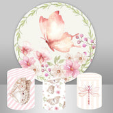 Rosa Schmetterling Und Blumen Runden Baby Dusche Hintergrund