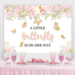 Rosa Schmetterling Und Weiß Blumen Baby Dusche Hintergrund