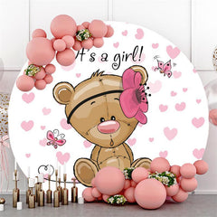 Rosa Schmetterling Tragen Runden Es ist A Mädchen Baby Dusche Hintergrund