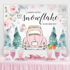 Rosa Auto Und Blumen Winter babydusche Hintergrund Mädchen