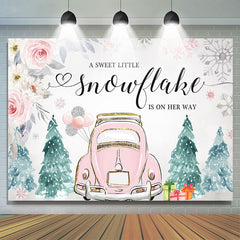Rosa Auto Und Blumen Winter babydusche Hintergrund Mädchen
