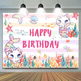 Rosa Katzen Meerjungfrau Fisch Happy Birthday Party Hintergrund