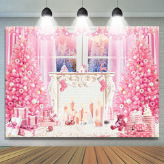 Rosa Weihnachten Baum Fenster Kerze Foto Hintergrund