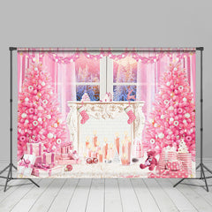 Rosa Weihnachten Baum Fenster Kerze Foto Hintergrund