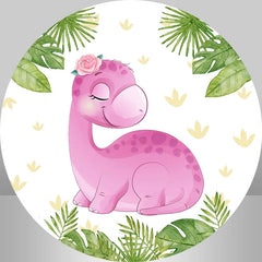 Rosa Dinosaurier Blätter Runden Hintergrund Bausatz Für Mädchen