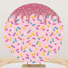 Rosa Donuts Mit Verschieden Farbig Zucker Kreis Hintergrund