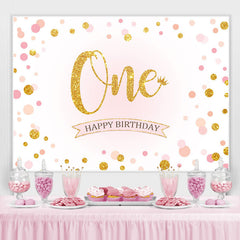 Rosa Punkt Gold Funkeln Erste Glücklich Geburtstag Hintergrund