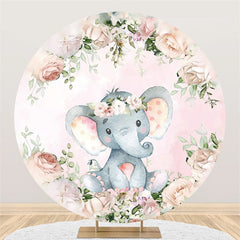Rosa Elefant Kranz Blumen Runden Babydusche Hintergrund