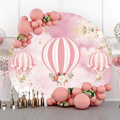 Rosa Blumen Und Luftballons Runden Baby Dusche Hintergrund