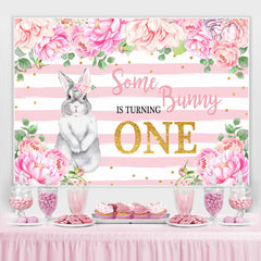 Rosa Blumen Und Hase Ist Drehen Eins Geburtstag Hintergrund
