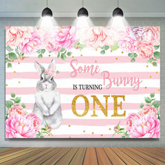 Rosa Blumen Und Hase Ist Drehen Eins Geburtstag Hintergrund