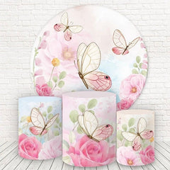 Rosa Blumen Und Schmetterling Runden Geburtstag Hintergrund Bausatz