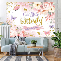 Rosa Blumen Und Butterig Funkeln 1 Geburtstag Hintergrund
