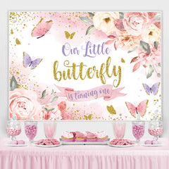Rosa Blumen Und Butterig Funkeln 1 Geburtstag Hintergrund