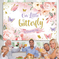 Rosa Blumen Und Butterig Funkeln 1 Geburtstag Hintergrund