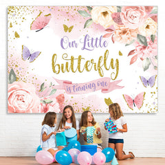 Rosa Blumen Und Butterig Funkeln 1 Geburtstag Hintergrund