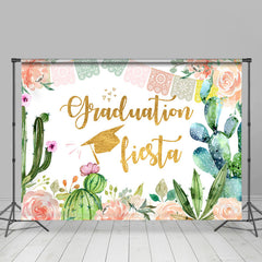 Rosa Blumen Und Kaktus Gold Abschluss Fiesta Hintergrund
