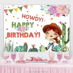 Rosa Blumen Und Kaktus Hallo Geburtstag Hintergrund Für Cowgirl