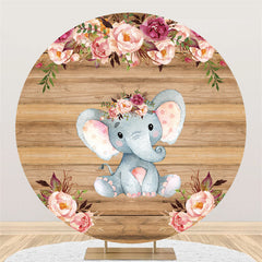 Rosa Blumen Und Elefant Runden Protokoll Baby Dusche Hintergrund