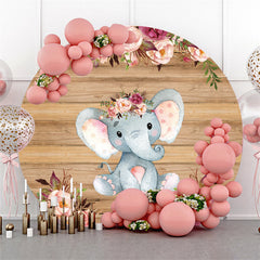 Rosa Blumen Und Elefant Runden Protokoll Baby Dusche Hintergrund