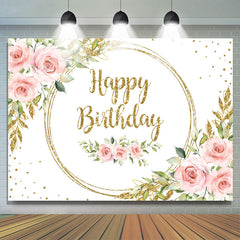 Rosa Blumen Und Gold Funkeln Weiss Geburtstag Hintergrund