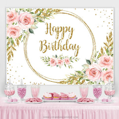 Rosa Blumen Und Gold Funkeln Weiss Geburtstag Hintergrund