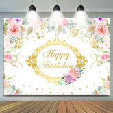 Rosa Blumen Und Gold Glücklich Geburtstag Hintergrund Banner