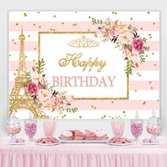 Rosa Blumen Und Golden Funkeln Geburtstag Party Hintergrund