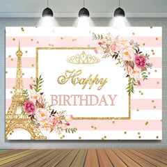 Rosa Blumen Und Golden Funkeln Geburtstag Party Hintergrund