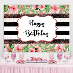 Rosa Blumen Und Grün Blätter Funkeln Geburtstag Hintergrund