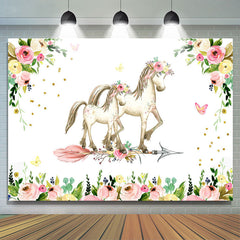 Rosa Blumen Und Pferd Baby Dusche Hintergrund Für Mädchen