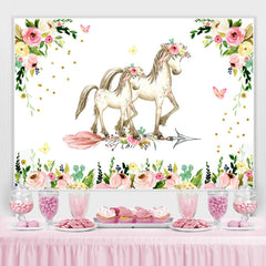 Rosa Blumen Und Pferd Baby Dusche Hintergrund Für Mädchen
