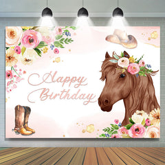 Rosa Blumen Und Pferd Cowboy Themenorientiert Geburtstag Hintergrund