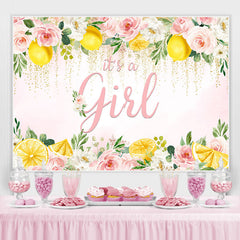 Rosa Blumen Und Zitrone Es ist A Mädchen babydusche Hintergrund