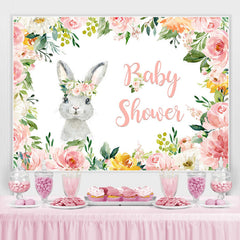 Rosa Blumen Und Wenig Hase Thema Baby Dusche Hintergrund