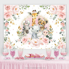 Rosa Blumen Und Safari Tiere Babydusche Hintergrund