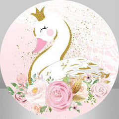 Rosa Blumen Und Weiß Schwan Runden Mädchen Geburtstag Hintergrund