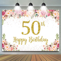 Rosa Blumen funkeln Hintergrund zum 50. Geburtstag für Frauen