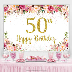 Rosa Blumen funkeln Hintergrund zum 50. Geburtstag für Frauen