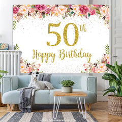 Rosa Blumen funkeln Hintergrund zum 50. Geburtstag für Frauen