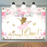 Rosa Blumen Funkeln Schmetterling Glücklich 1 Geburtstag Hintergrund