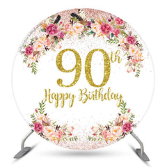 Rosa Blumen Funkeln Runden 90 Geburtstag Hintergrund