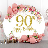 Rosa Blumen Funkeln Runden 90 Geburtstag Hintergrund