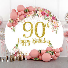 Rosa Blumen Funkeln Runden 90 Geburtstag Hintergrund