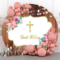 Rosa Blumen Gold Funkeln Babydusche Holz Hintergrund