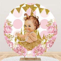 Rosa Blumen Gold Funkeln Schloss Babydusche Hintergrund