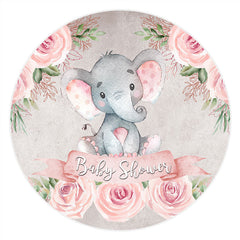 Rosa Blumen Wenig Elefant Runden Baby Dusche Hintergrund