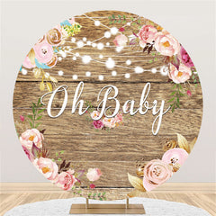 Rosa Blumen Oh Baby Runden Hölzern Baby Dusche Hintergrund